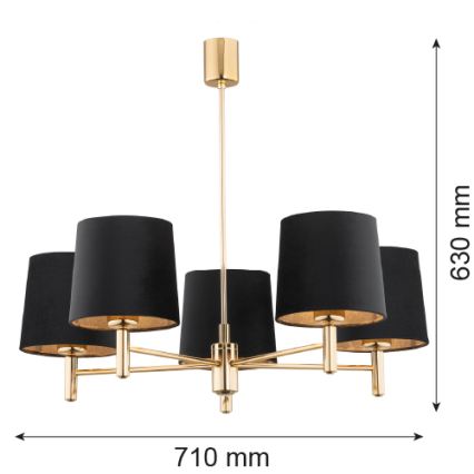 Brilagi - Lustră pe tijă MONTE 5xE27/60W/230V negru/auriu