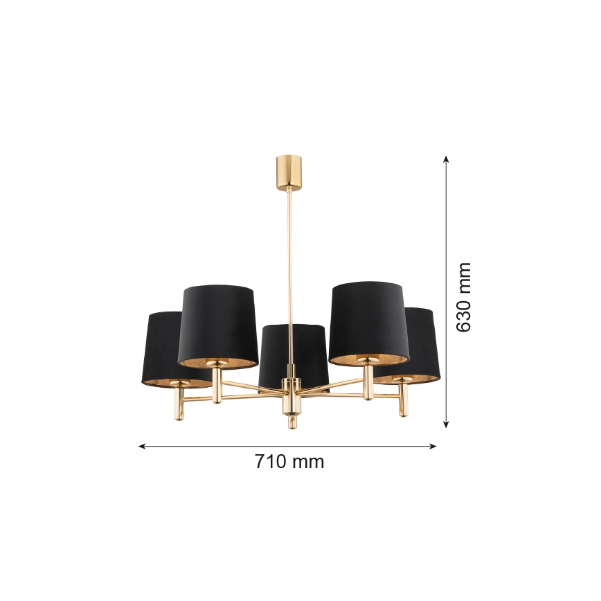 Brilagi - Lustră pe tijă MONTE 5xE27/60W/230V negru/auriu