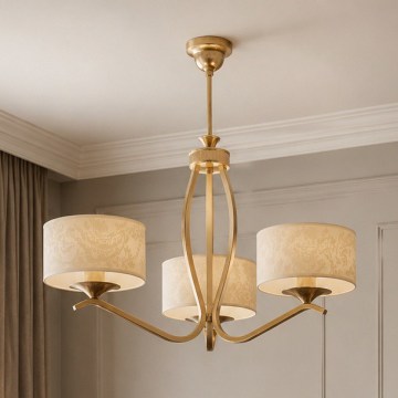 Brilagi - Lustră pe tijă SAPHIRE 3xE27/15W/230V Ø 66 cm crem/auriu/patină