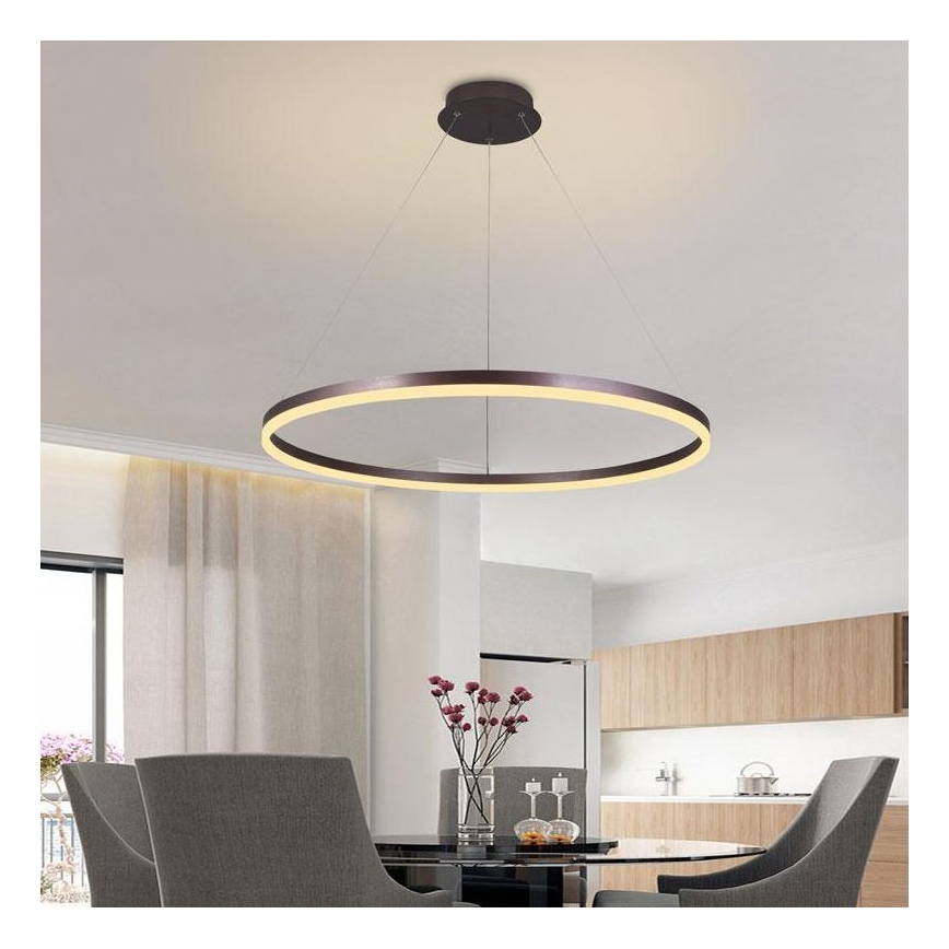 Brilagi - Lustră LED reglabilă suspendată pe cablu CIRCLE LED/55W/230V 3000-6500K Ø 80 cm maro + telecomandă