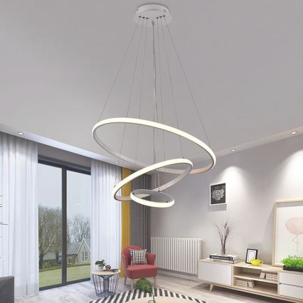 Brilagi - Candelabru LED dimerizabil CIRCLE, cu suspensie pe cablu, 90W/230V, 3000–6500K, diametru 60 cm + telecomandă