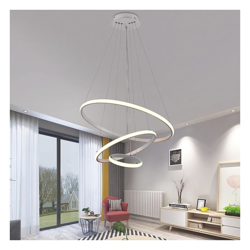 Brilagi - Candelabru LED dimerizabil CIRCLE, cu suspensie pe cablu, 90W/230V, 3000–6500K, diametru 60 cm + telecomandă