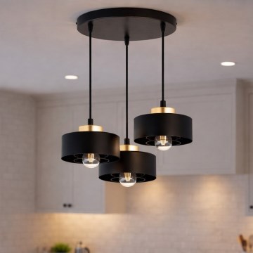 Brilagi - Lustră suspendată cu cablu 3xE27/60W/230V negru/auriu