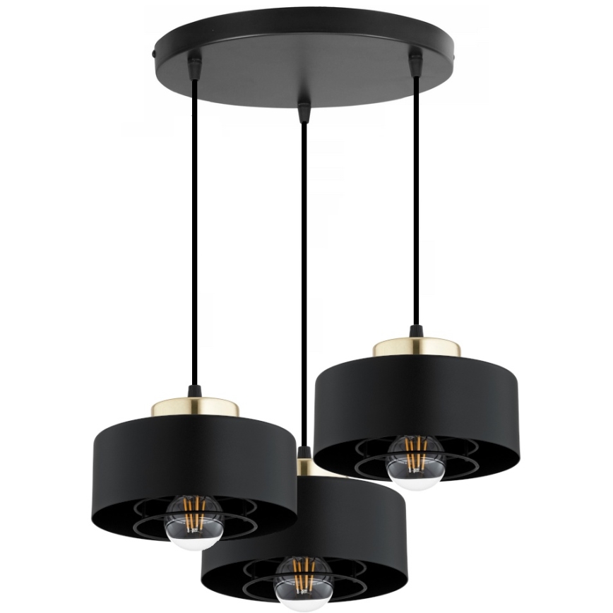 Brilagi - Lustră suspendată cu cablu SPRING 3xE27/60W/230V negru/auriu