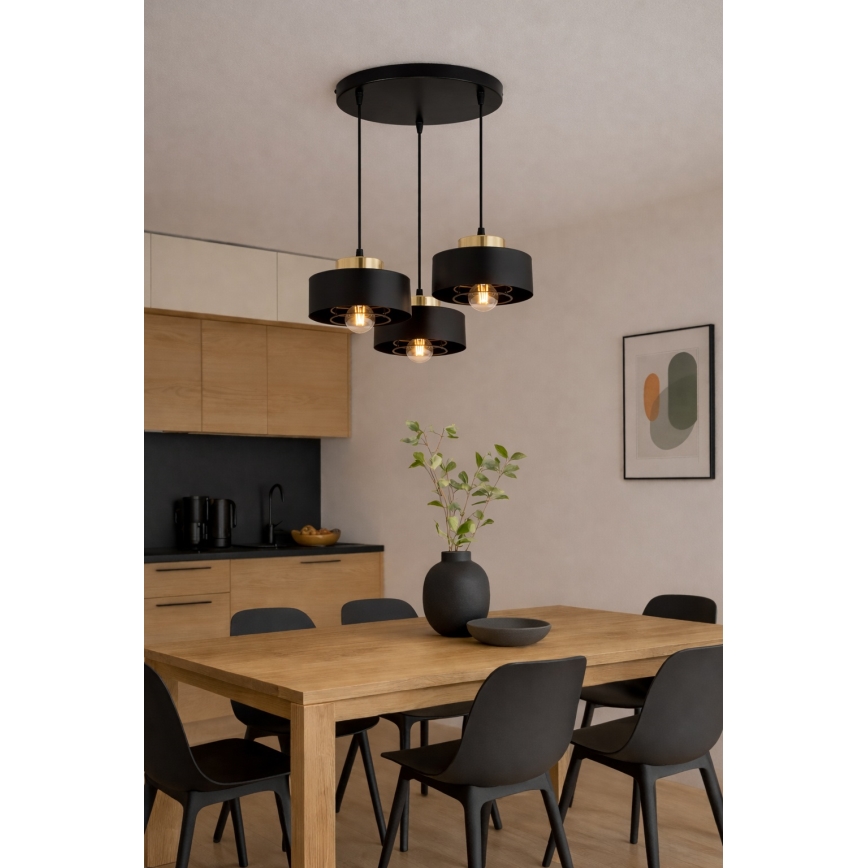 Brilagi - Lustră suspendată cu cablu SPRING 3xE27/60W/230V negru/auriu
