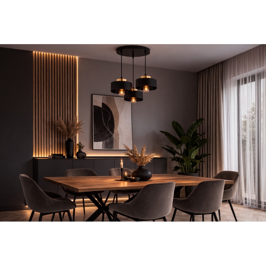 Brilagi - Lustră suspendată cu cablu SPRING 3xE27/60W/230V negru/auriu