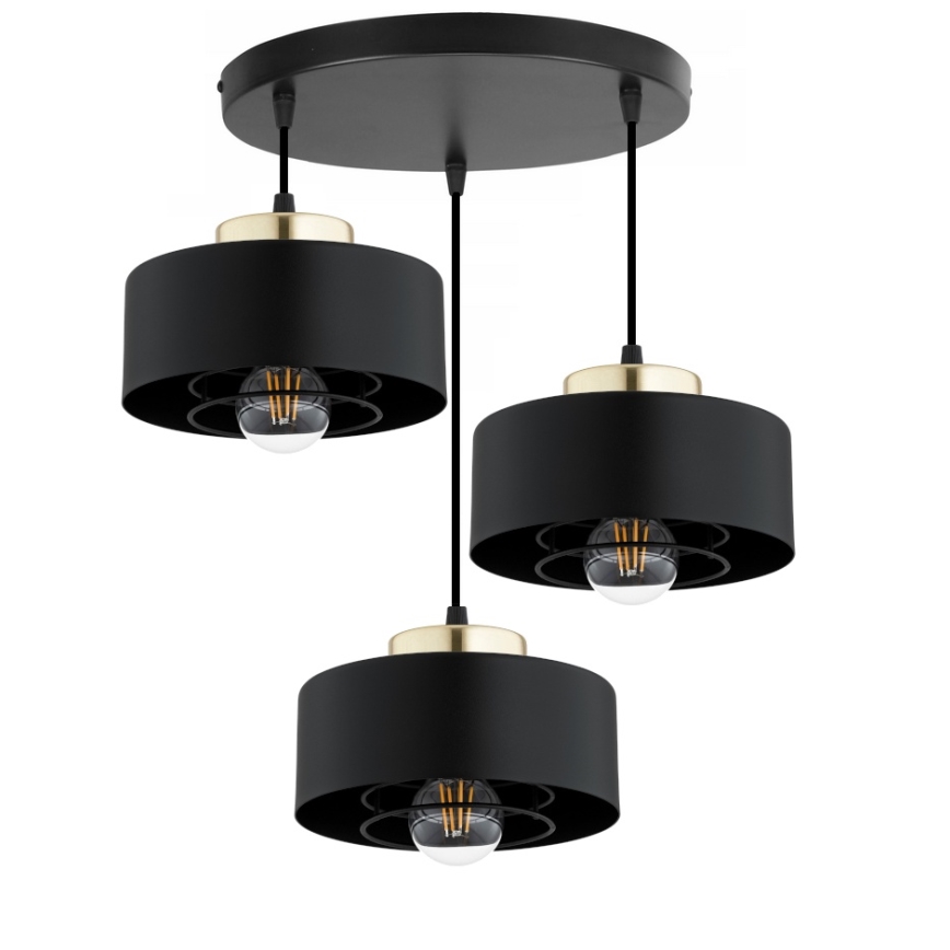 Brilagi - Lustră suspendată cu cablu SPRING 3xE27/60W/230V negru/auriu