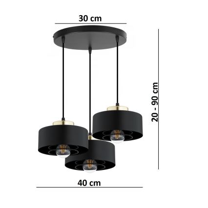 Brilagi - Lustră suspendată cu cablu SPRING 3xE27/60W/230V negru/auriu