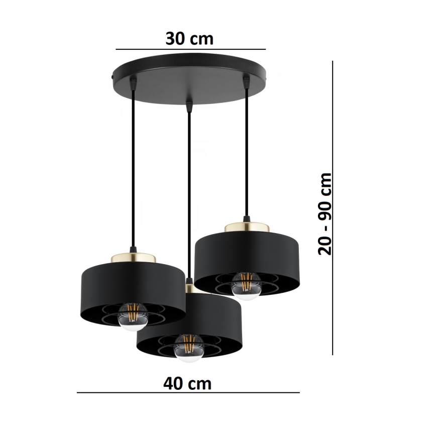 Brilagi - Lustră suspendată cu cablu SPRING 3xE27/60W/230V negru/auriu