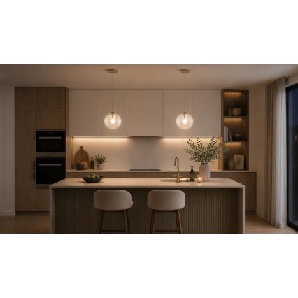 Brilagi - Lustră suspendată cu cablu STELLA 1xE27/60W/230V Ø 15 cm bej/auriu
