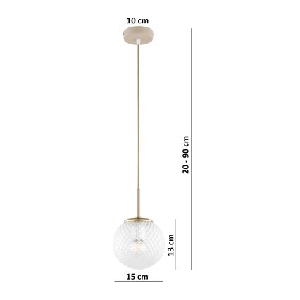 Brilagi - Lustră suspendată cu cablu STELLA 1xE27/60W/230V Ø 15 cm bej/auriu