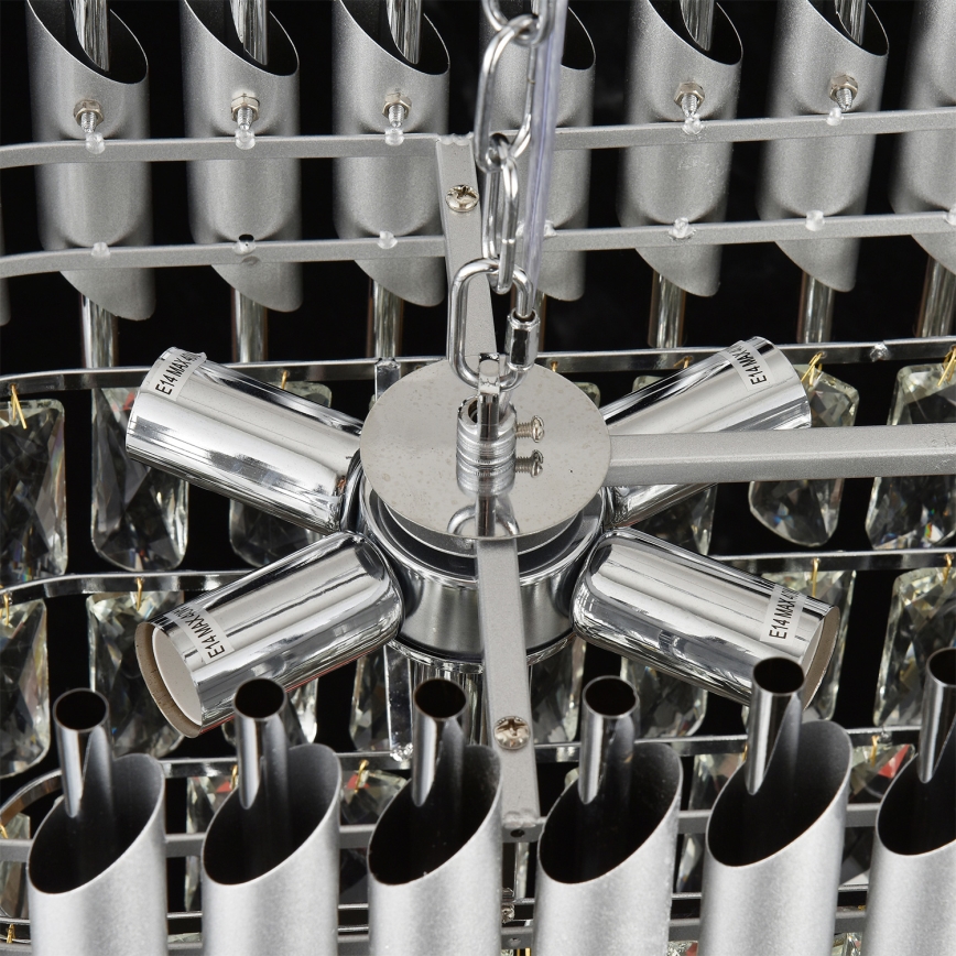 Brilagi - Lustră suspendată cu lanț ECLIPSE, 10 x E14 / 10 W / 230 V, 78 x 28 cm, argintie