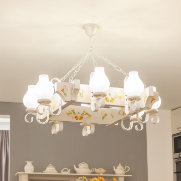 Brilagi - Lustră suspendată cu lanț QUEEN 8xE14/40W/230V fag/crem