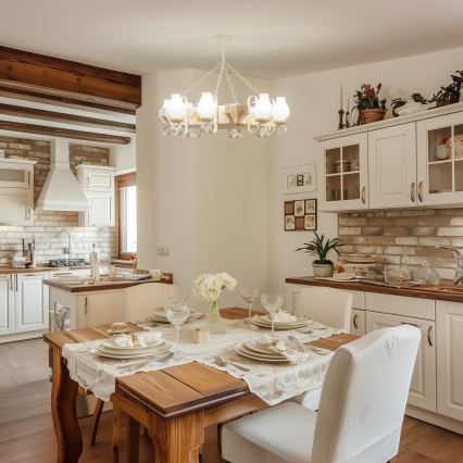 Brilagi - Lustră suspendată cu lanț QUEEN 8xE14/40W/230V fag/crem