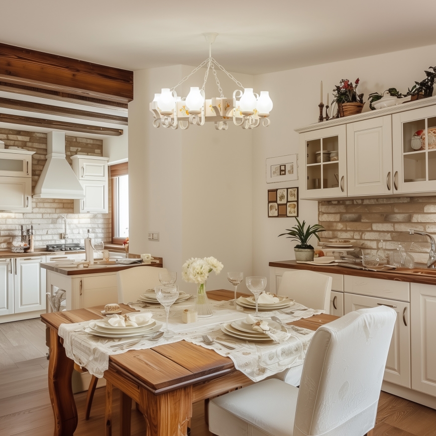 Brilagi - Lustră suspendată cu lanț QUEEN 8xE14/40W/230V fag/crem