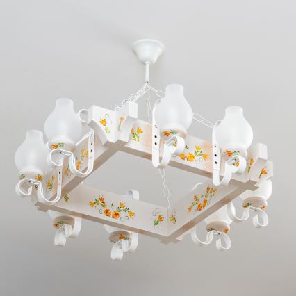 Brilagi - Lustră suspendată cu lanț QUEEN 8xE14/40W/230V fag/crem