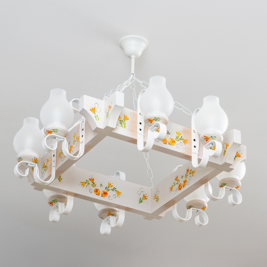 Brilagi - Lustră suspendată cu lanț QUEEN 8xE14/40W/230V fag/crem