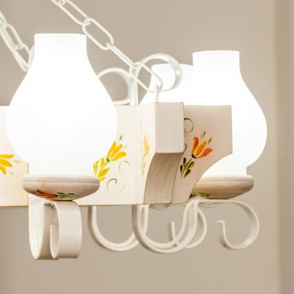 Brilagi - Lustră suspendată cu lanț QUEEN 8xE14/40W/230V fag/crem