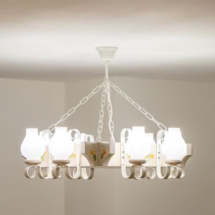 Brilagi - Lustră suspendată cu lanț QUEEN 8xE14/40W/230V fag/crem