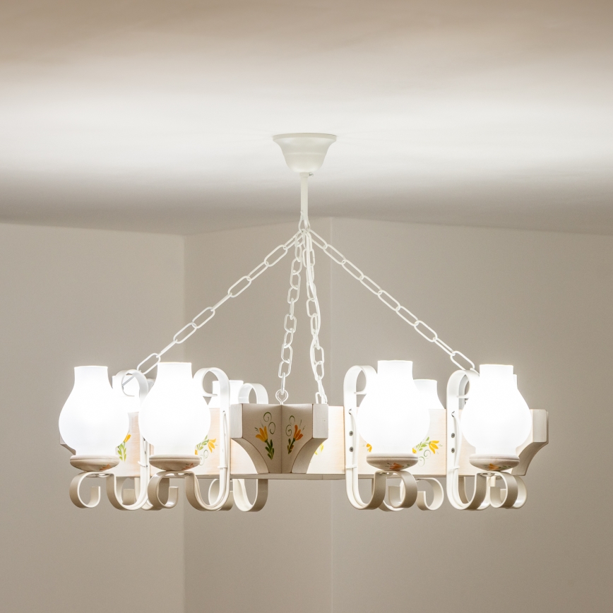 Brilagi - Lustră suspendată cu lanț QUEEN 8xE14/40W/230V fag/crem