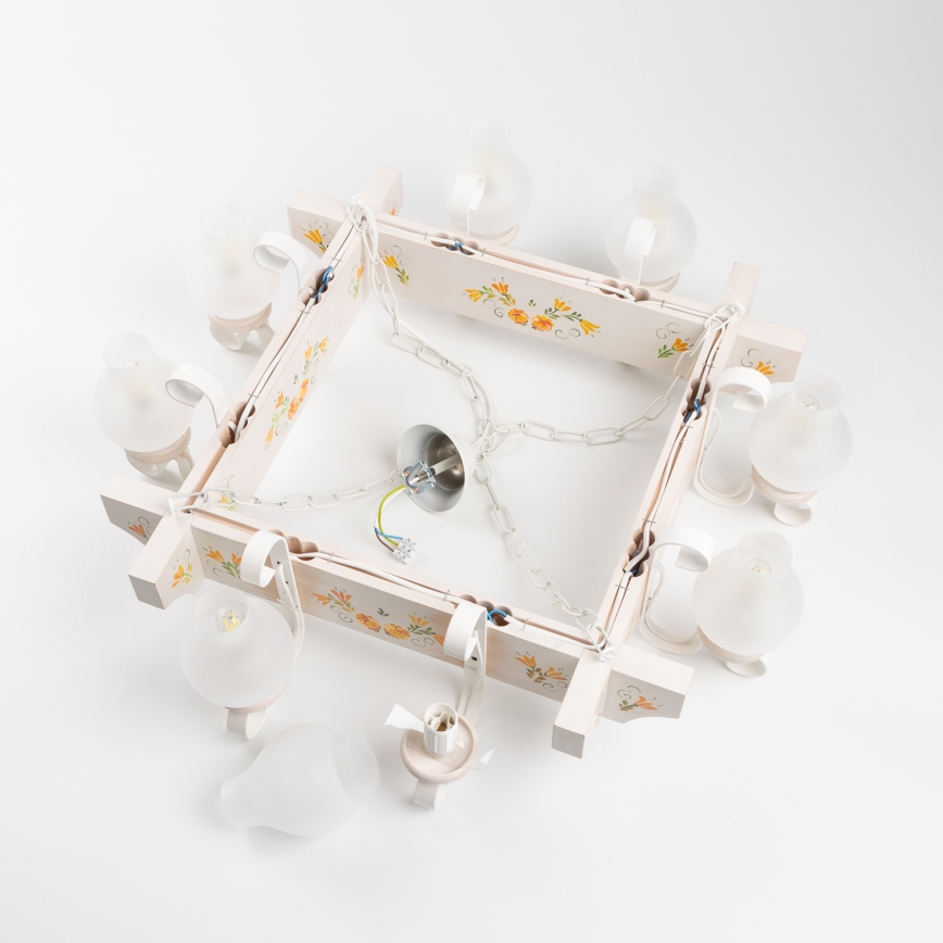 Brilagi - Lustră suspendată cu lanț QUEEN 8xE14/40W/230V fag/crem