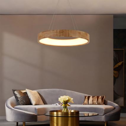 Brilagi - Lustru LED suspendat pe cablu FALCON WOOD MODERN, 40 W, 230 V, 3000/4000/6000 K, Ø 60 cm, lemn