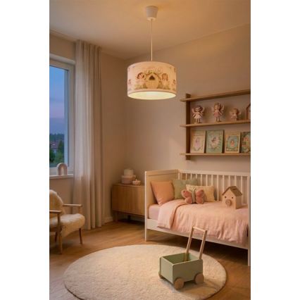 Brilagi - Lustră suspendată LED pentru copii BOBO, 1xE27/60W/230V, Ø 35 cm, roz/zâne
