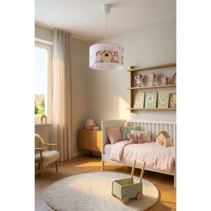 Brilagi - Lustră suspendată LED pentru copii BOBO, 1xE27/60W/230V, Ø 35 cm, roz/zâne