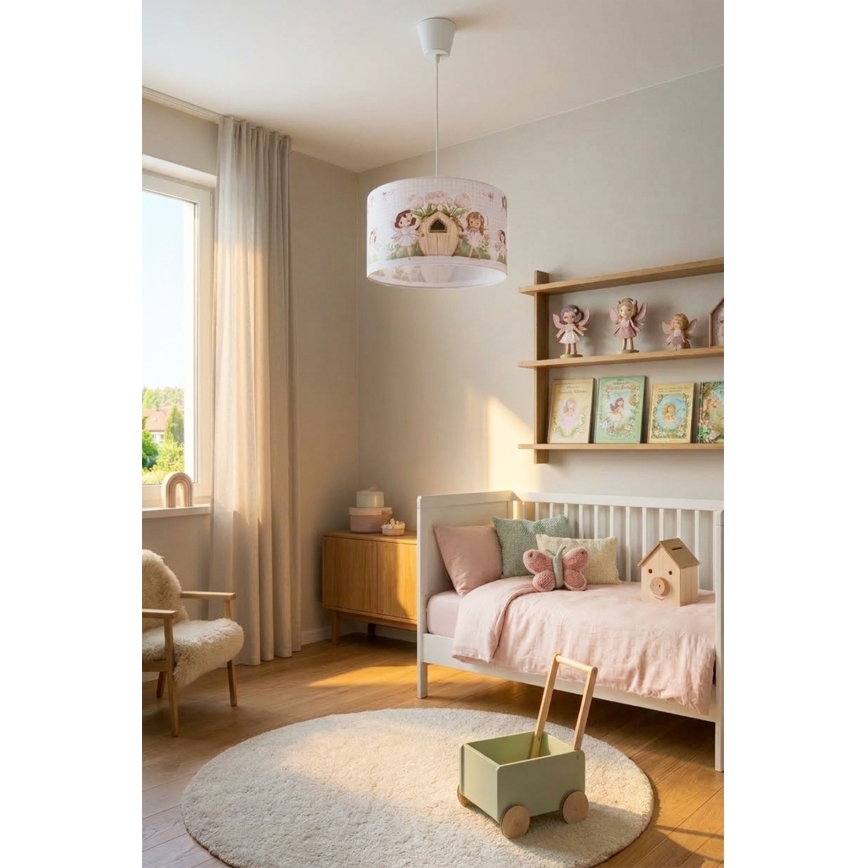 Brilagi - Lustră suspendată LED pentru copii BOBO, 1xE27/60W/230V, Ø 35 cm, roz/zâne