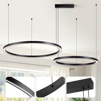 Brilagi - Lustru suspendat pe cablu cu LED dimabil PORTOFINO, 98W, 230V, 3000-6000K, negru + telecomandă