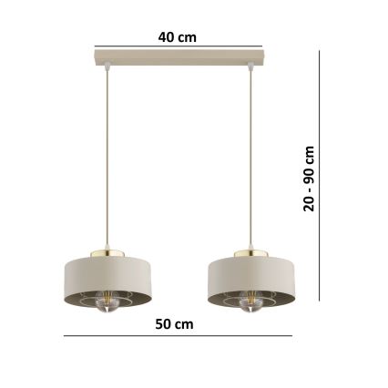 Brilagi - Lustră suspendată pe cablu 2xE27/60W/230V, bej/auriu
