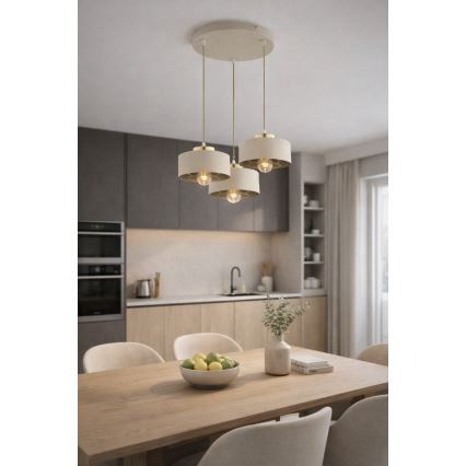 Brilagi - Lustră suspendată pe cablu 3xE27/60W/230V bej/auriu