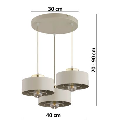 Brilagi - Lustră suspendată pe cablu 3xE27/60W/230V bej/auriu