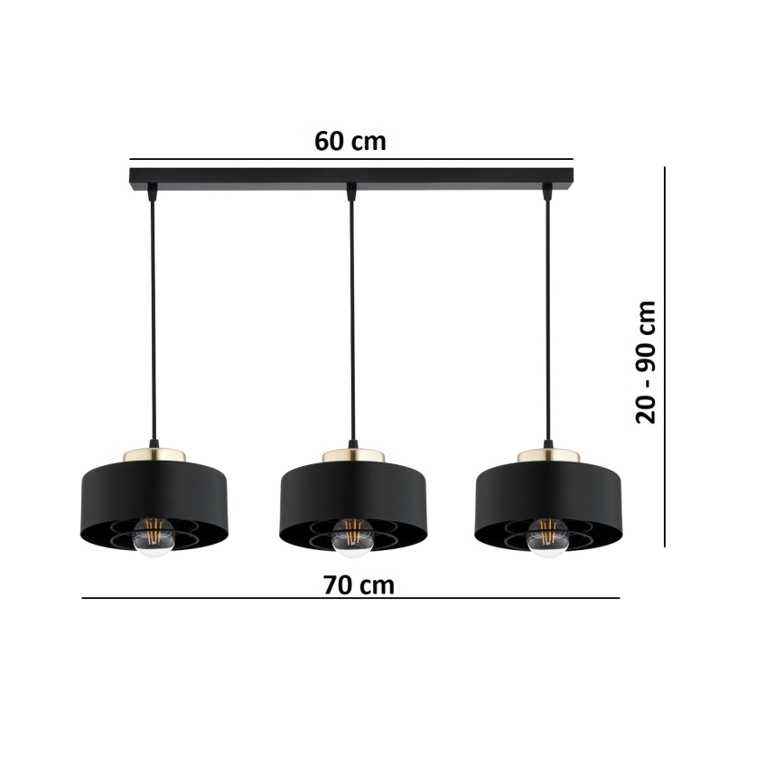 Brilagi - Lustră suspendată pe cablu 3xE27/60W/230V negru/auriu