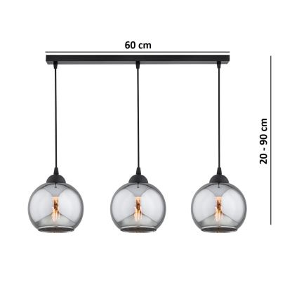 Brilagi - Lustră suspendată pe cablu 3xE27/60W/230V, negru/gri fumuriu