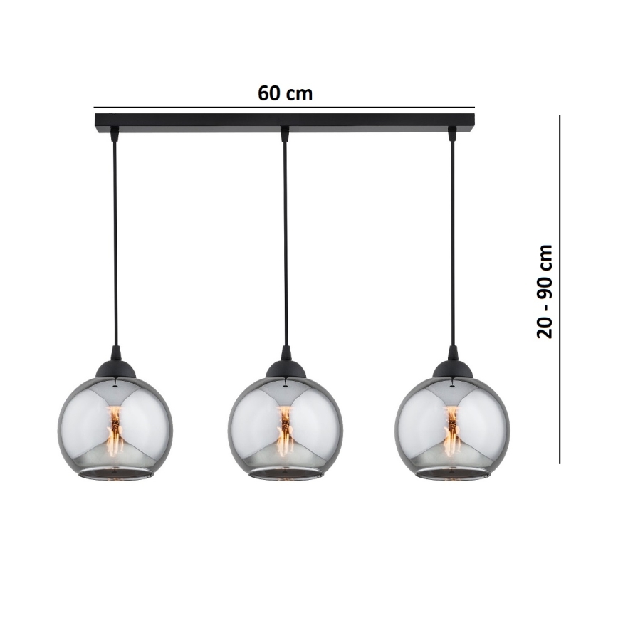 Brilagi - Lustră suspendată pe cablu 3xE27/60W/230V, negru/gri fumuriu