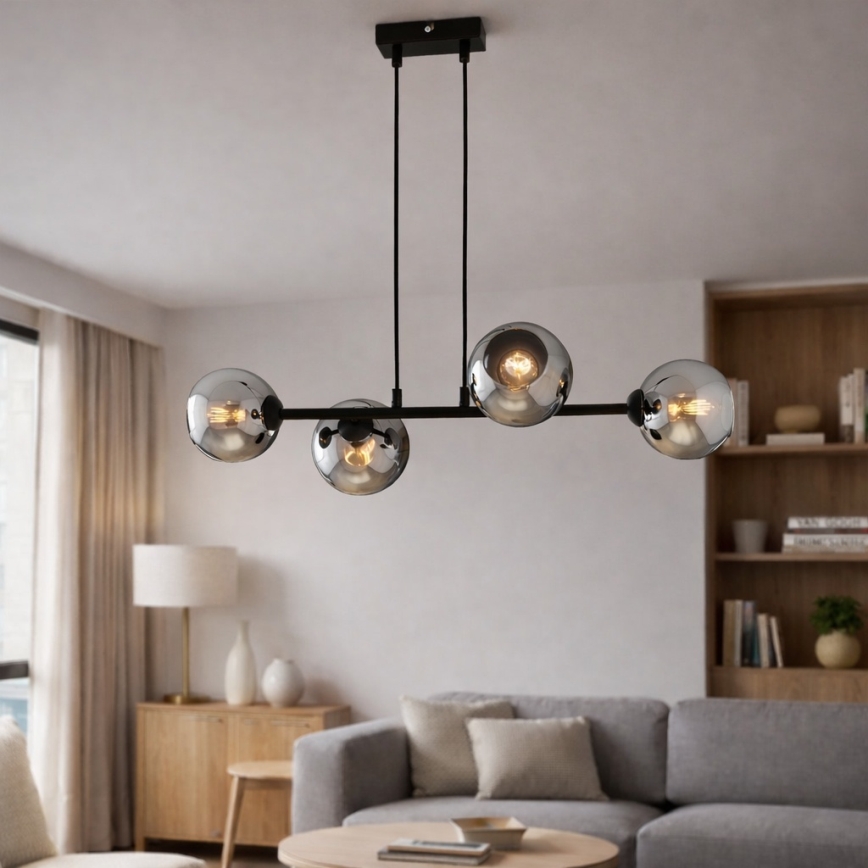 Brilagi - Lustră suspendată pe cablu 4xE27/60W/230V negru/gri fumuriu