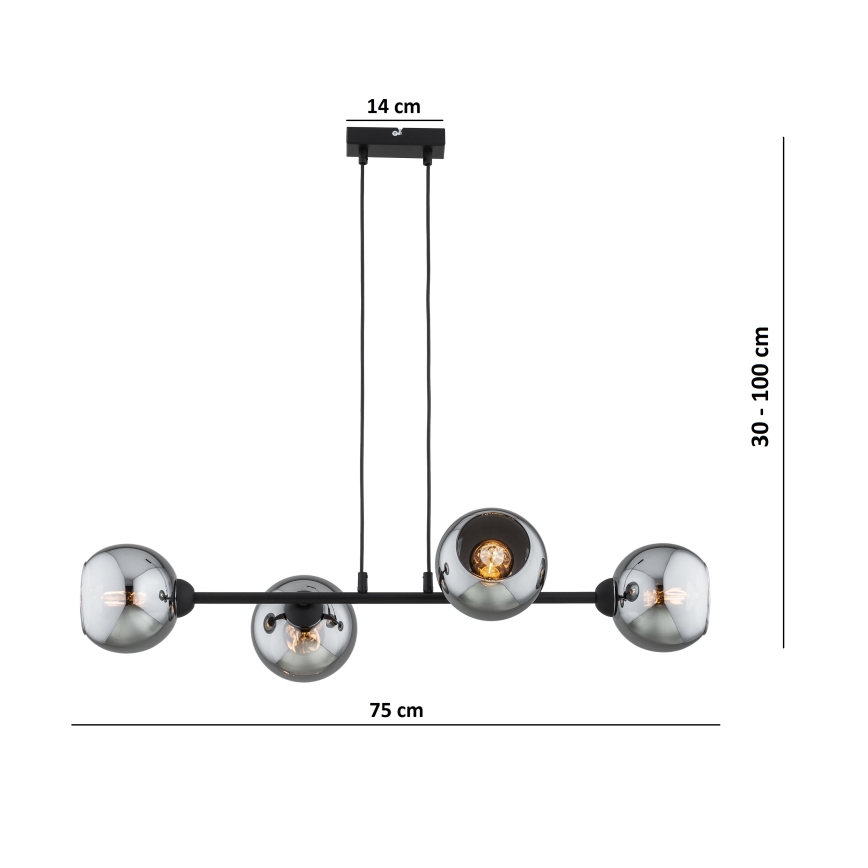 Brilagi - Lustră suspendată pe cablu 4xE27/60W/230V negru/gri fumuriu