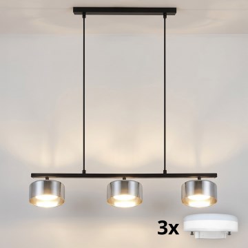 Brilagi - Lustră suspendată pe cablu AURA LUX 3xGX53/30W/230V, negru/fumuriu