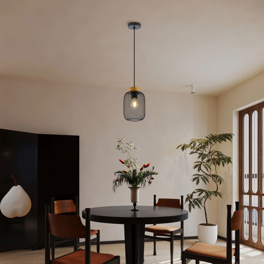 Brilagi - Lustră suspendată pe cablu BASKLITE 1xE27/15W/230V, lemn/negru