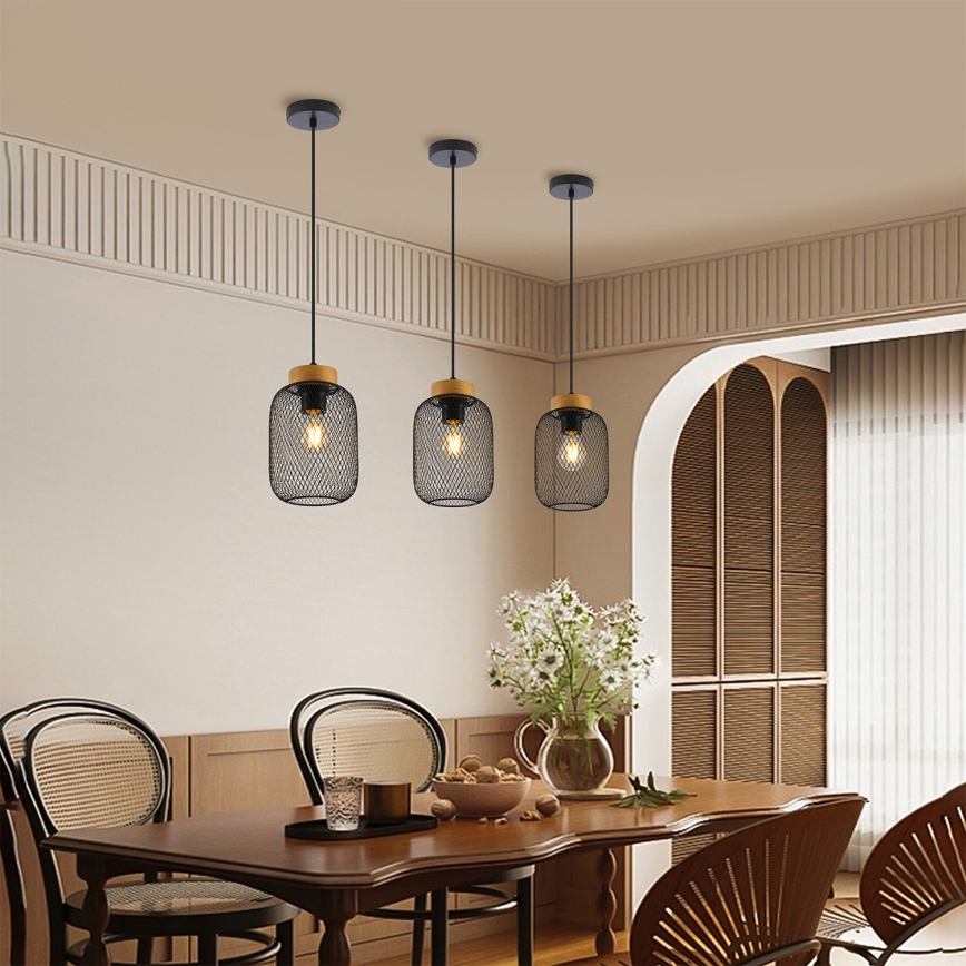 Brilagi - Lustră suspendată pe cablu BASKLITE 1xE27/15W/230V, lemn/negru