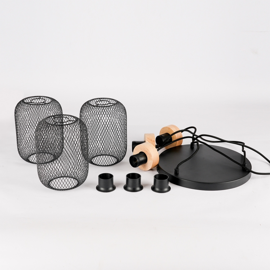 Brilagi - Lustră suspendată pe cablu BASKLITE, 3xE27/15W/230V, lemn/negru