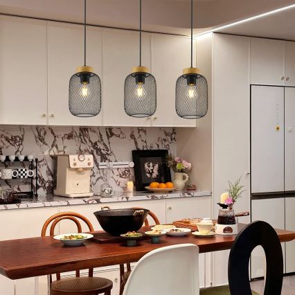 Brilagi - Lustră suspendată pe cablu BASKLITE 3xE27/15W/230V lemn/negru