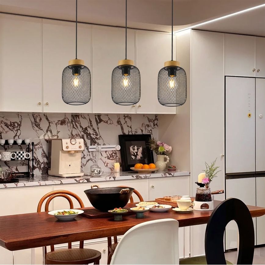 Brilagi - Lustră suspendată pe cablu BASKLITE 3xE27/15W/230V lemn/negru