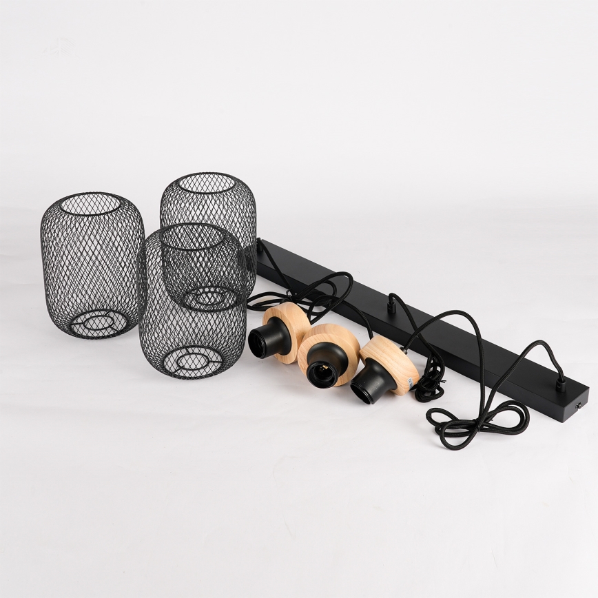 Brilagi - Lustră suspendată pe cablu BASKLITE 3xE27/15W/230V lemn/negru