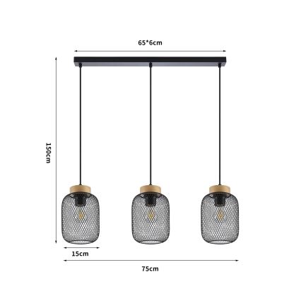 Brilagi - Lustră suspendată pe cablu BASKLITE 3xE27/15W/230V lemn/negru