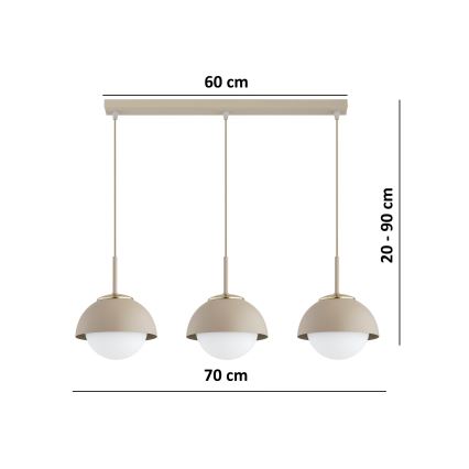 Brilagi - Lustră suspendată pe cablu COSMO 3xE27/60W/230V bej/auriu