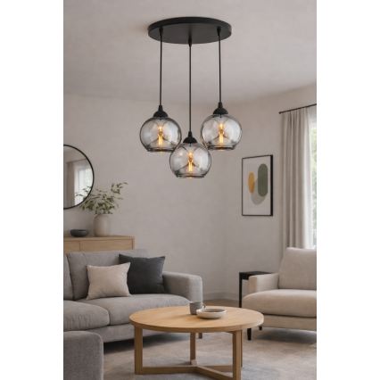 Brilagi - Lustra suspendată pe cablu, DIOR 3xE27/60W/230V, negru/gri fumuriu