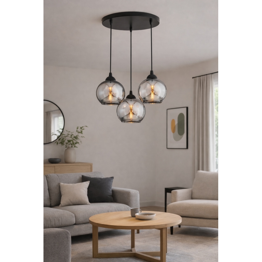 Brilagi - Lustra suspendată pe cablu, DIOR 3xE27/60W/230V, negru/gri fumuriu