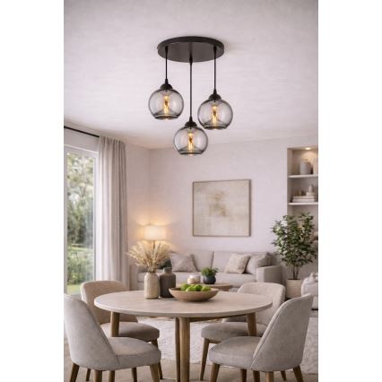 Brilagi - Lustra suspendată pe cablu, DIOR 3xE27/60W/230V, negru/gri fumuriu